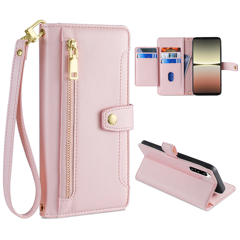 For Sony Xperia 5 IV 5G Book Style PU Leather Stand Case Zipper Pocket Card Slots Flip Phone Cover with Wrist Strap and Shoulder Strap For Sony Xperia 5 IV 5G Book Style PU Leather Stand Case Zipper Pocket Card Slots Flip Phone Cover with Wrist Strap and Shoulder Strap